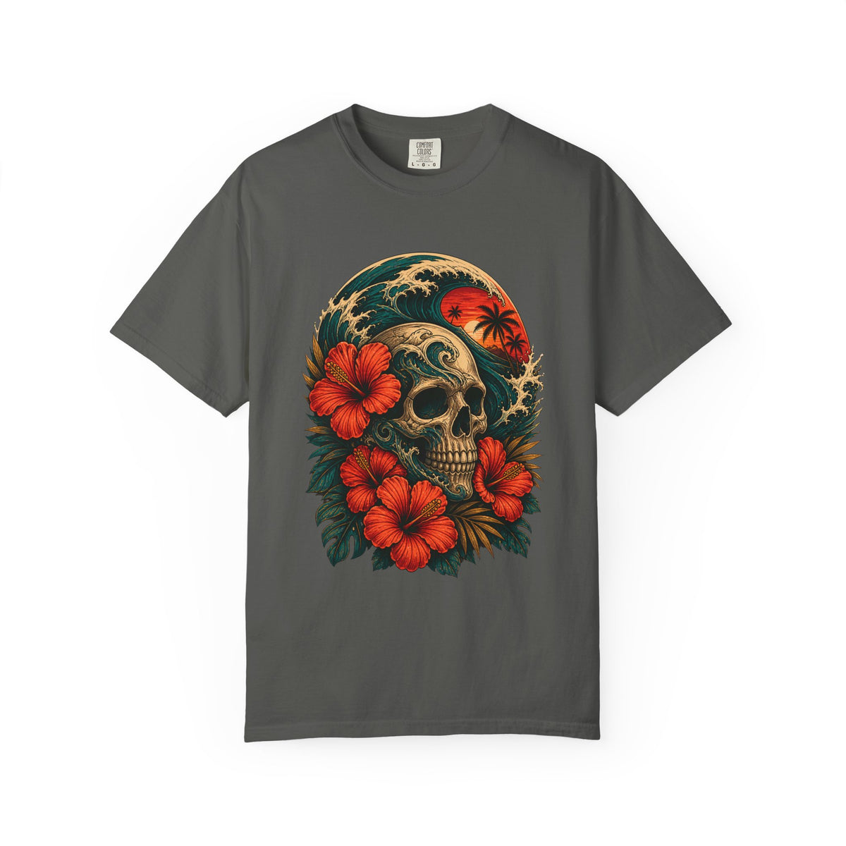 Hibiscus Surf Skull Tattoo T-Shirt Graphic