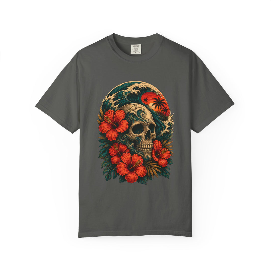 Hibiscus Surf Skull Graphic T-Shirt