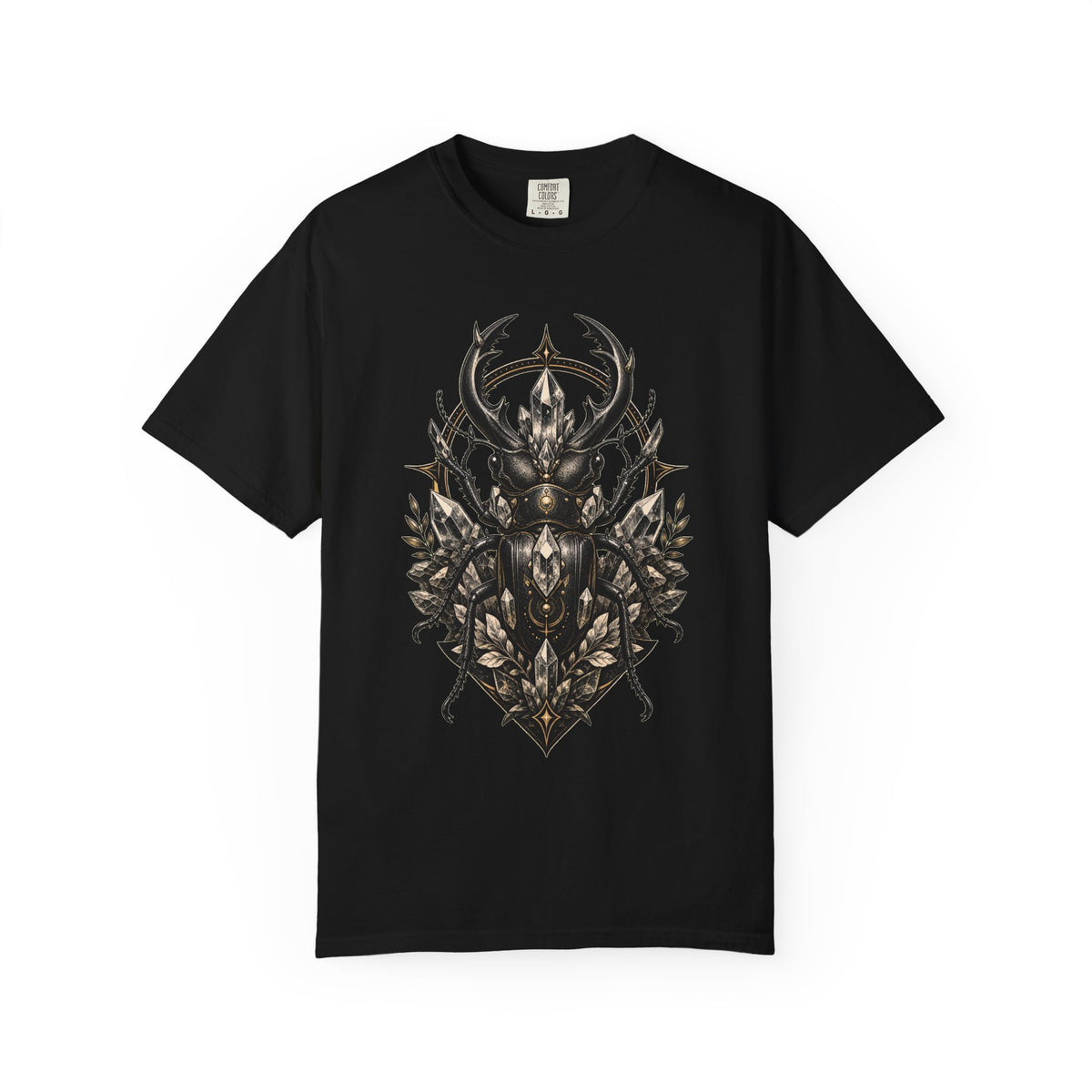 Blackwork Mineral Stag Beetle T-Shirt Graphic
