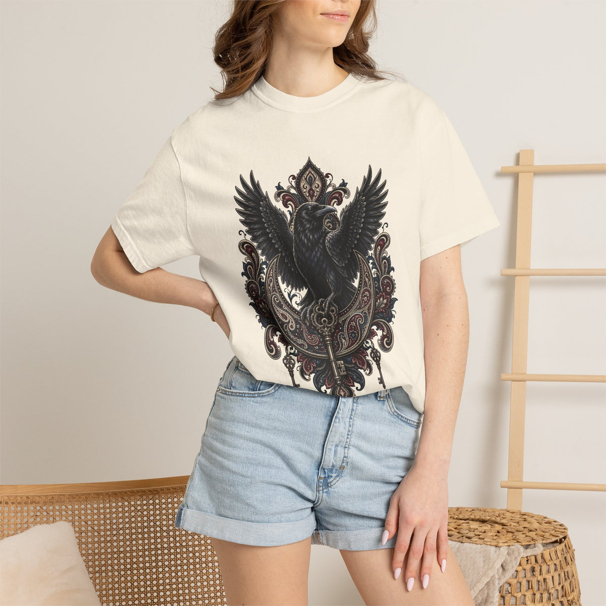 Gothic Paisley Raven Crest Graphic Tee