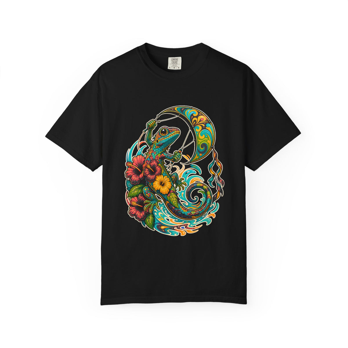 Psychedelic Hibiscus Kite Lizard T-Shirt Graphic