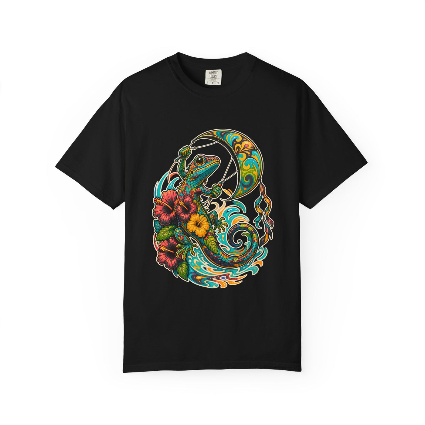 Psychedelic Hibiscus Kite Lizard T-Shirt Graphic
