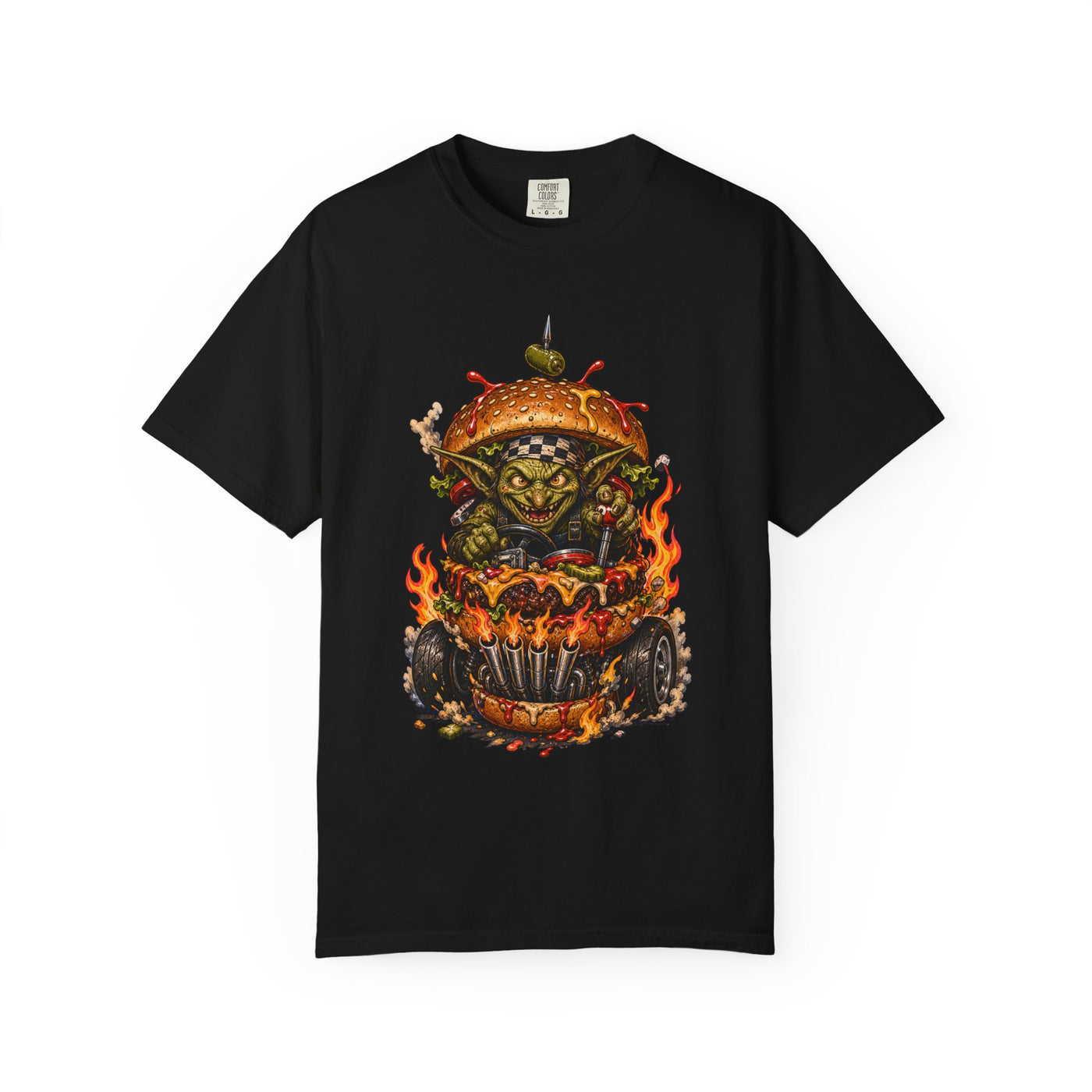 Burger Goblin Burnout Retro Comic T-Shirt Graphic