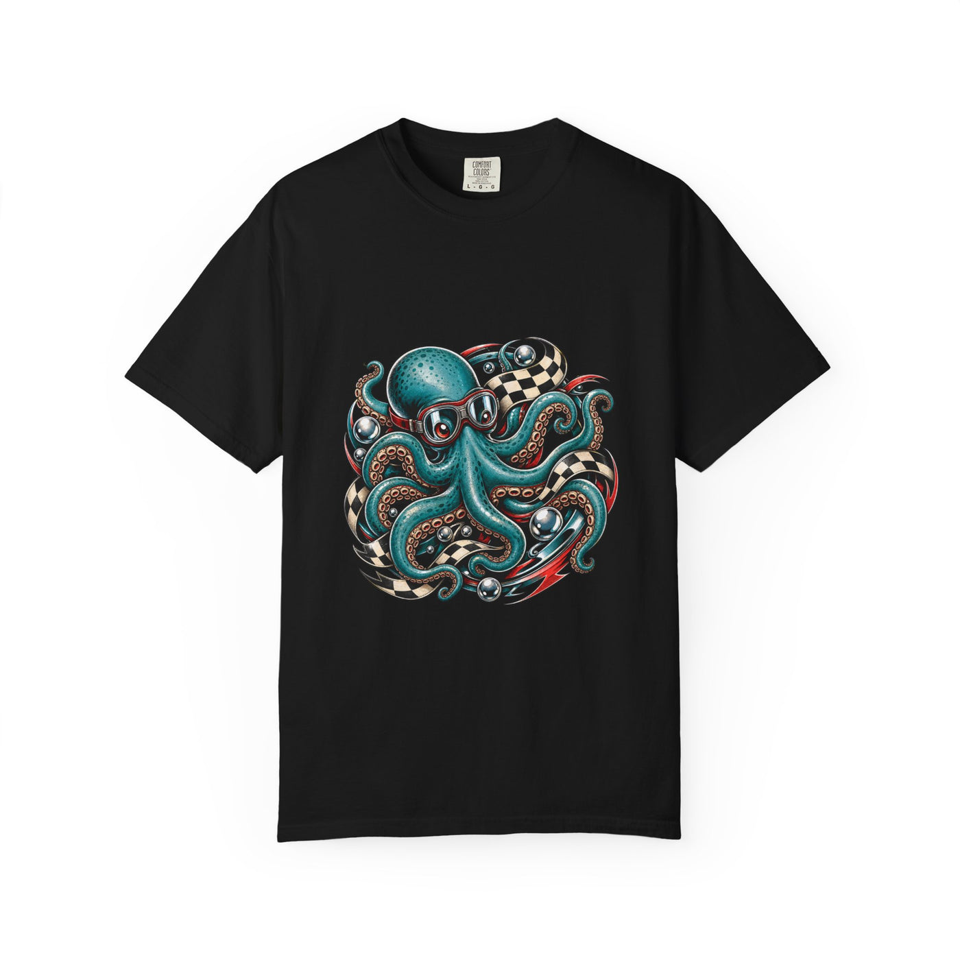 Retro Checkered Octopus Racer Graphic Tee
