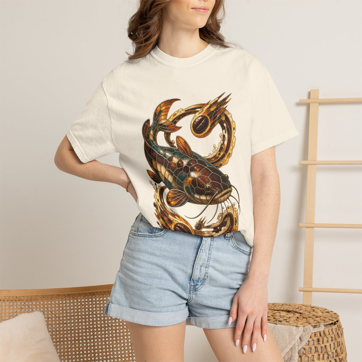 Stained Glass Espresso Meteor Catfish T-Shirt Graphic