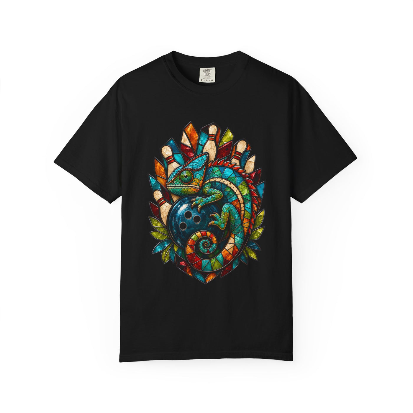 Stained Glass Bowling Chameleon T-Shirt Graphic