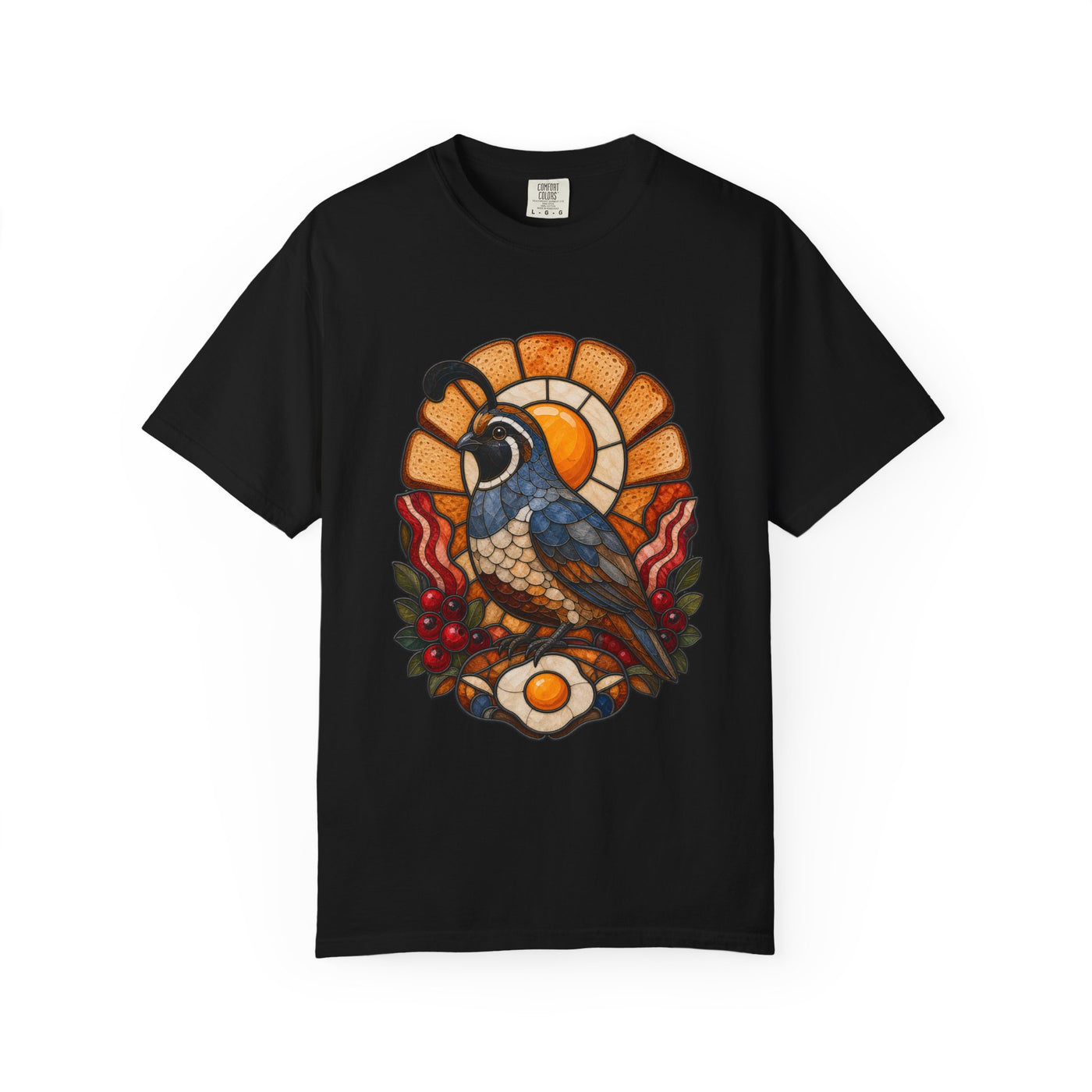 Stained Glass Breakfast Quail T-Shirt Graphic