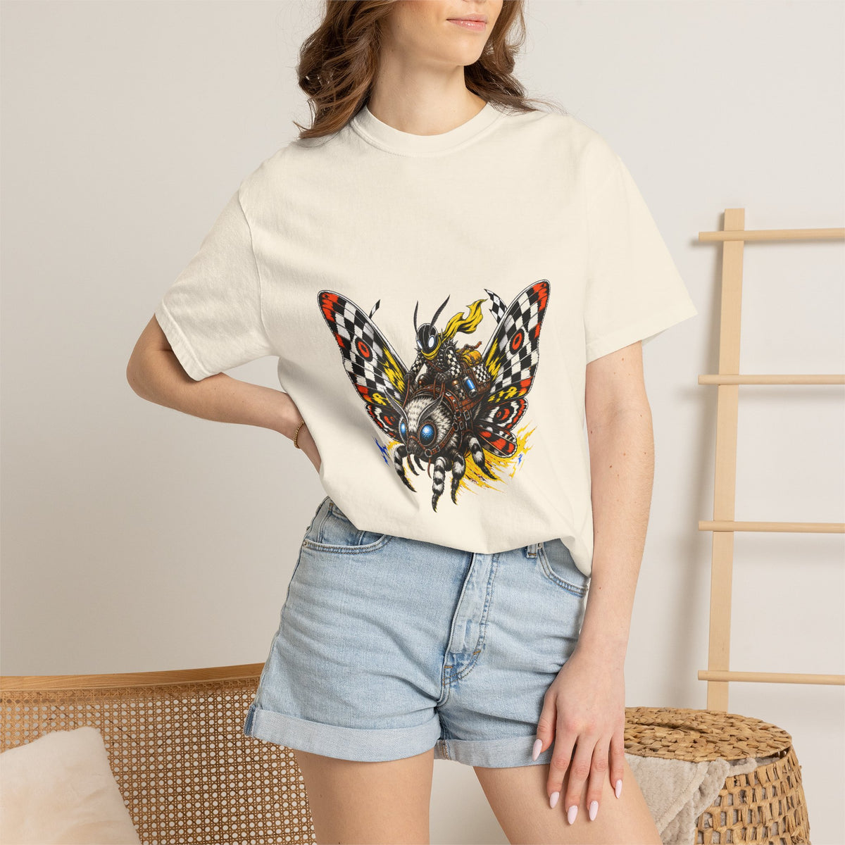 Checkerboard Moth Rider Graphic Tee