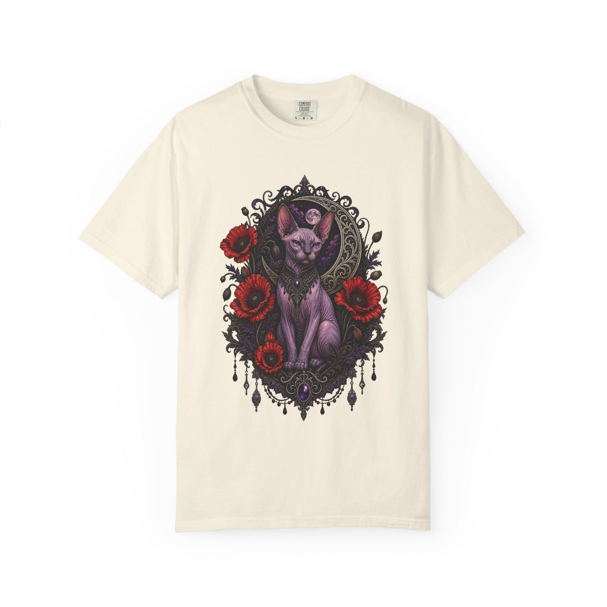 Gothic Poppy Sphinx Cat Graphic Tee