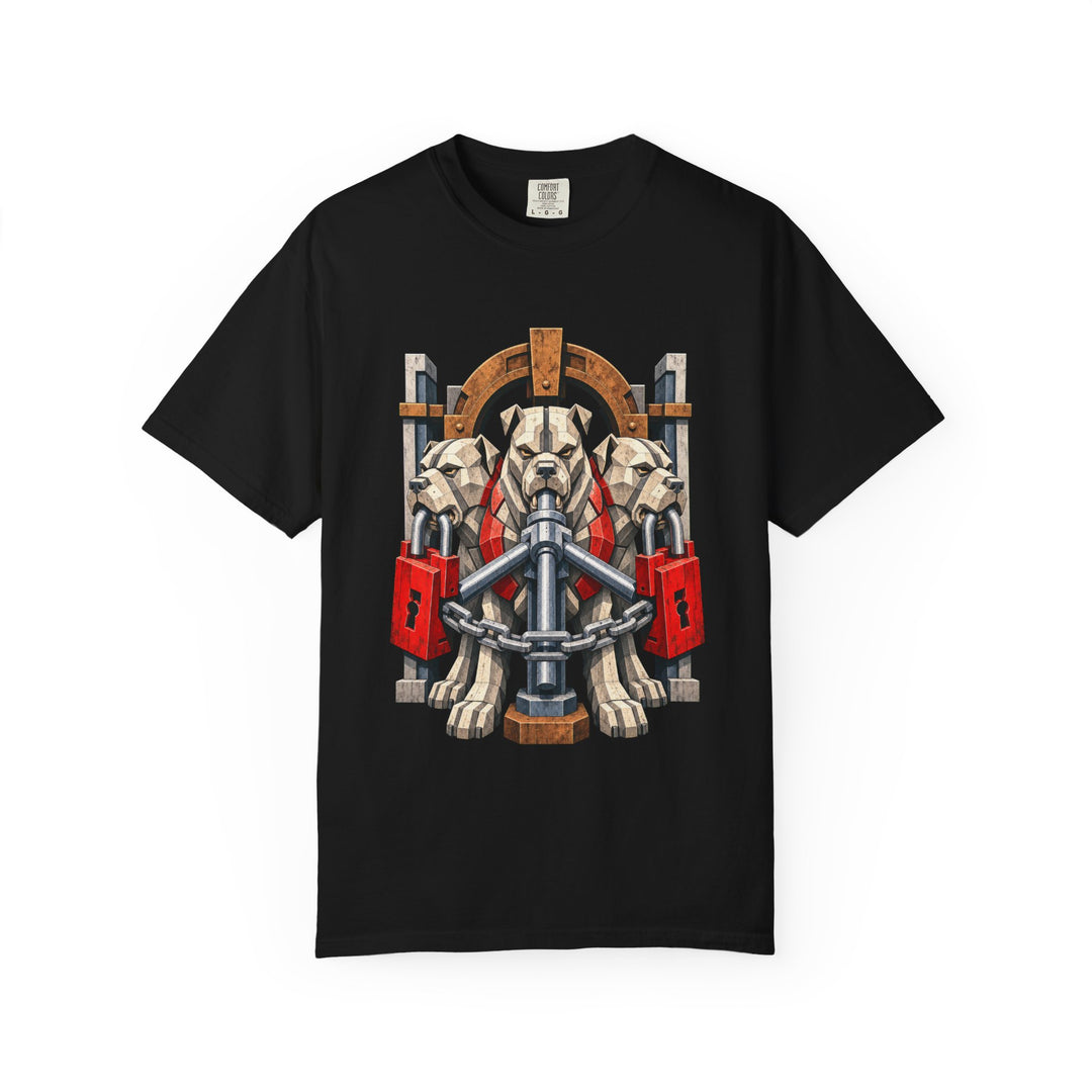 Cerberus Depot Guard Brutalist Mythic Industrial Graphic Tee