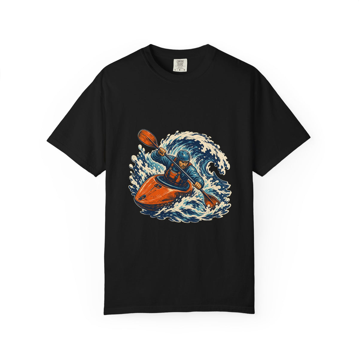 Whitewater Kayak Rapid Linocut Graphic Tee