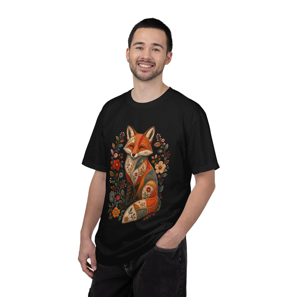 Patchwork Garden Fox Folk Art T-Shirt Graphic