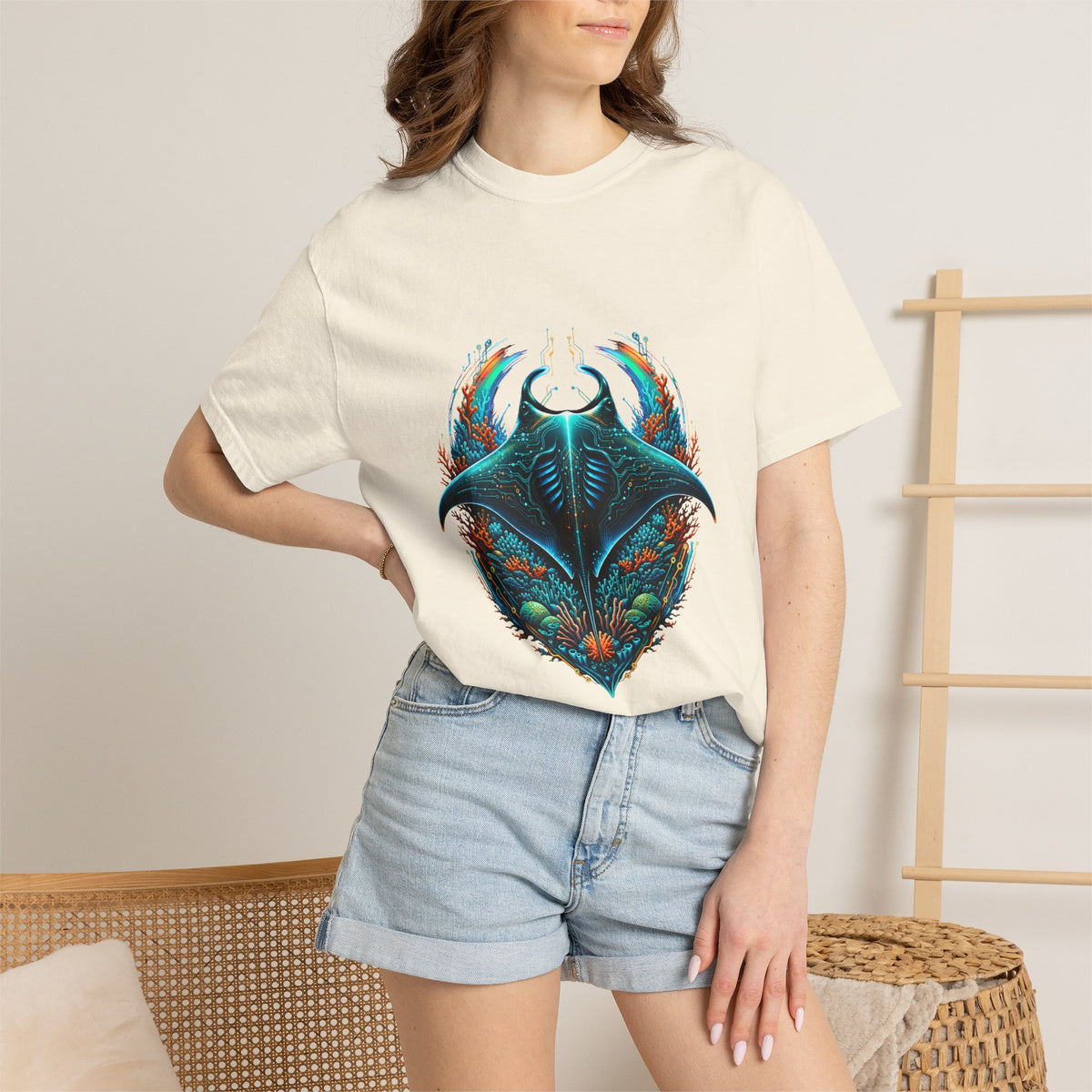 Neon Reef Manta Cyber Crest T-Shirt Graphic