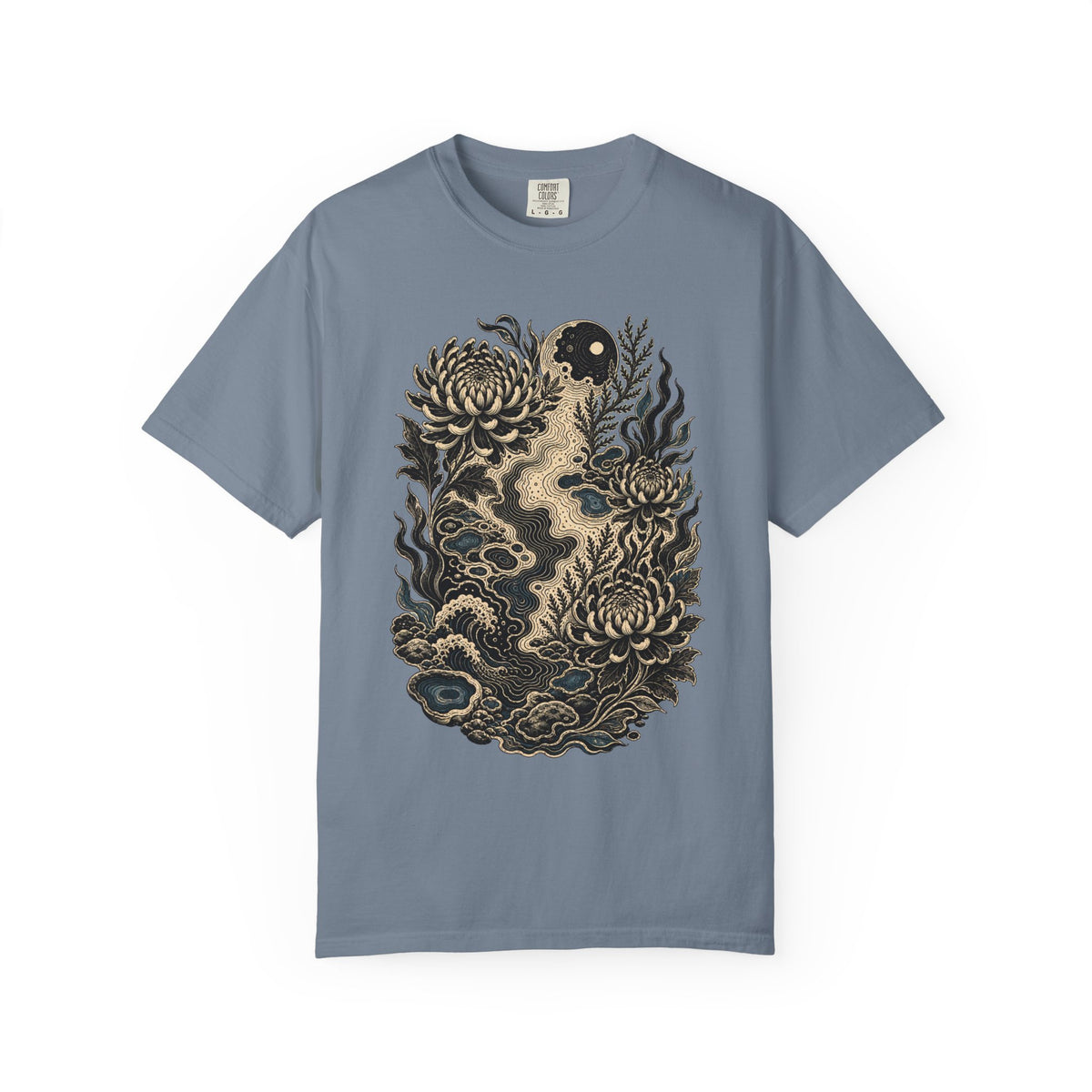 Blackwork Tide Map Florals T-Shirt Graphic