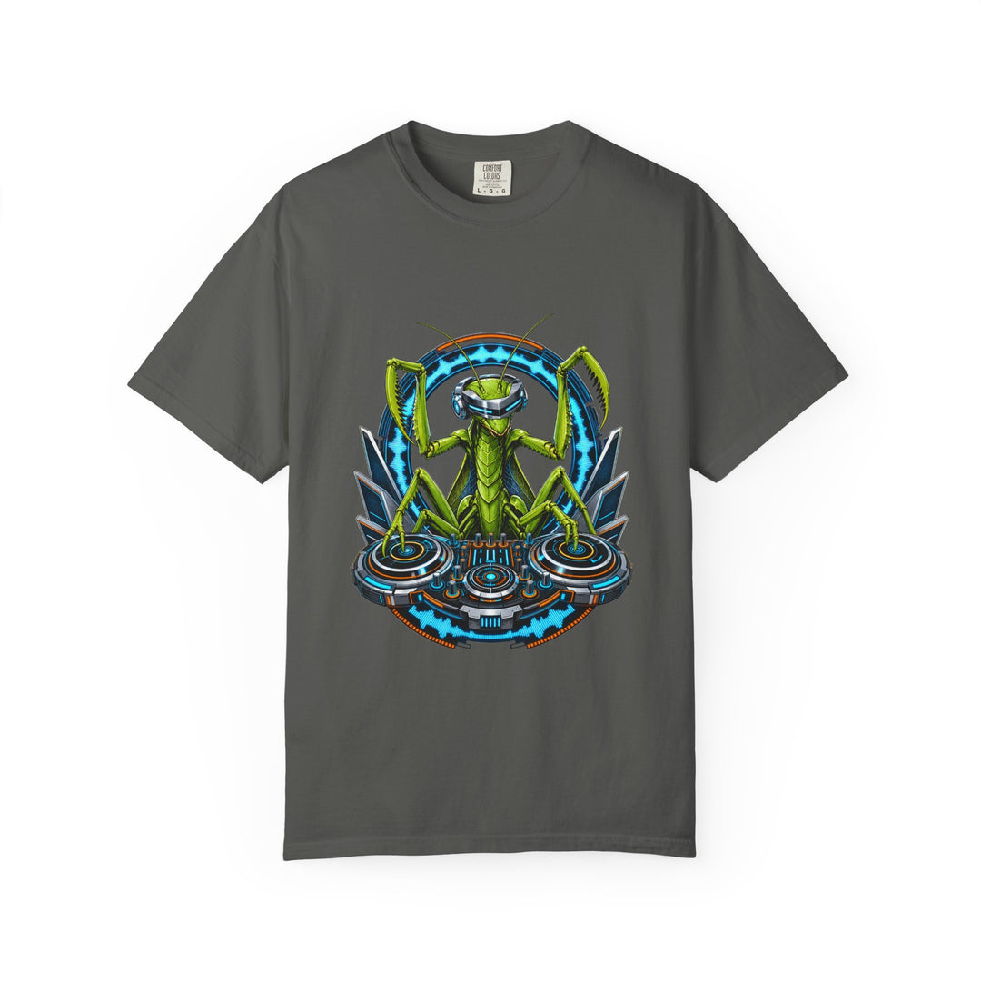 Retro Futurist Praying Mantis DJ Graphic Tee