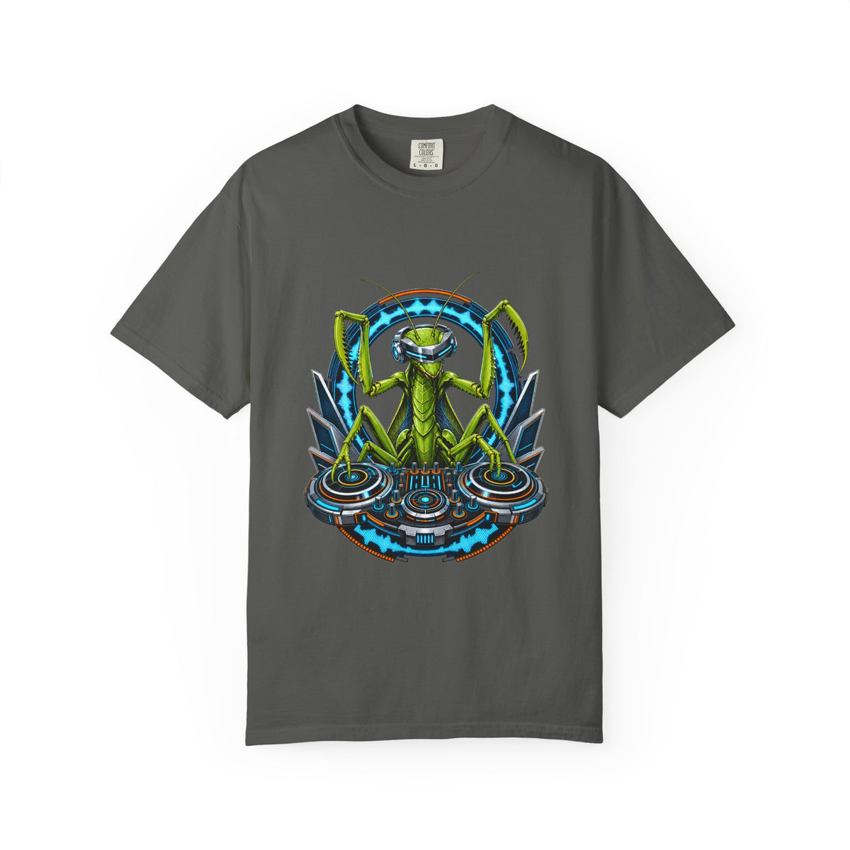 Retro Futurist Praying Mantis DJ Graphic Tee