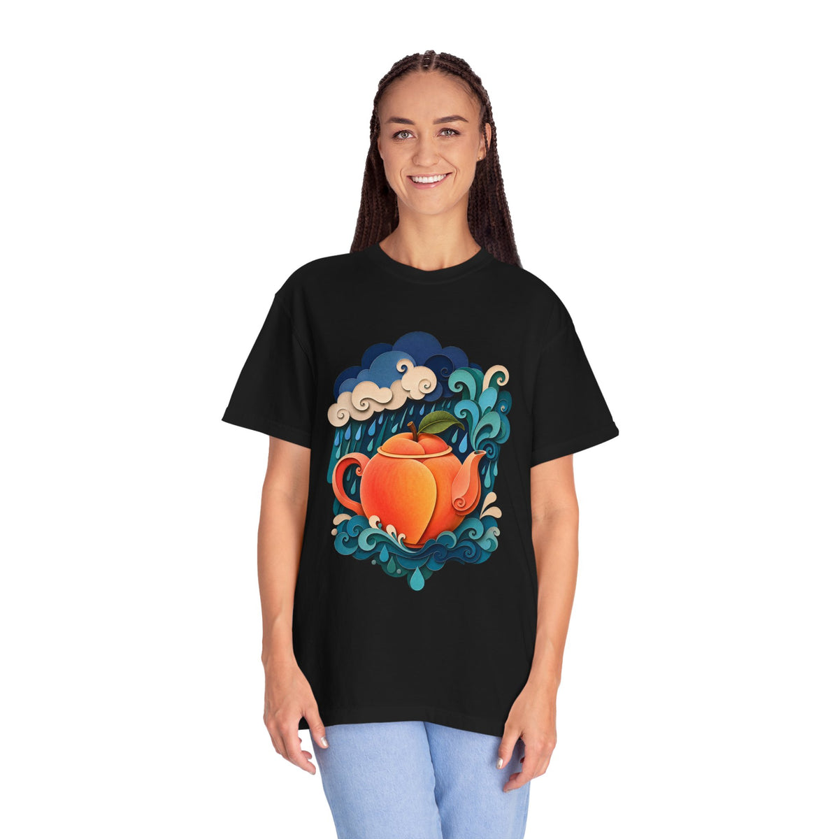 Paper Cut Monsoon Peach Teapot T-Shirt Graphic