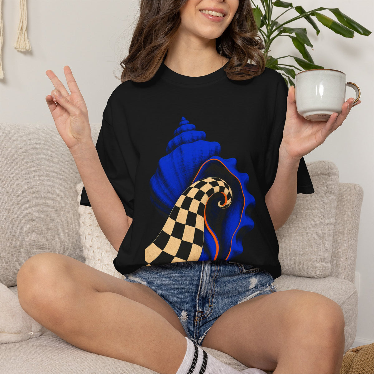 Cobalt Checker Shell Graphic Tee
