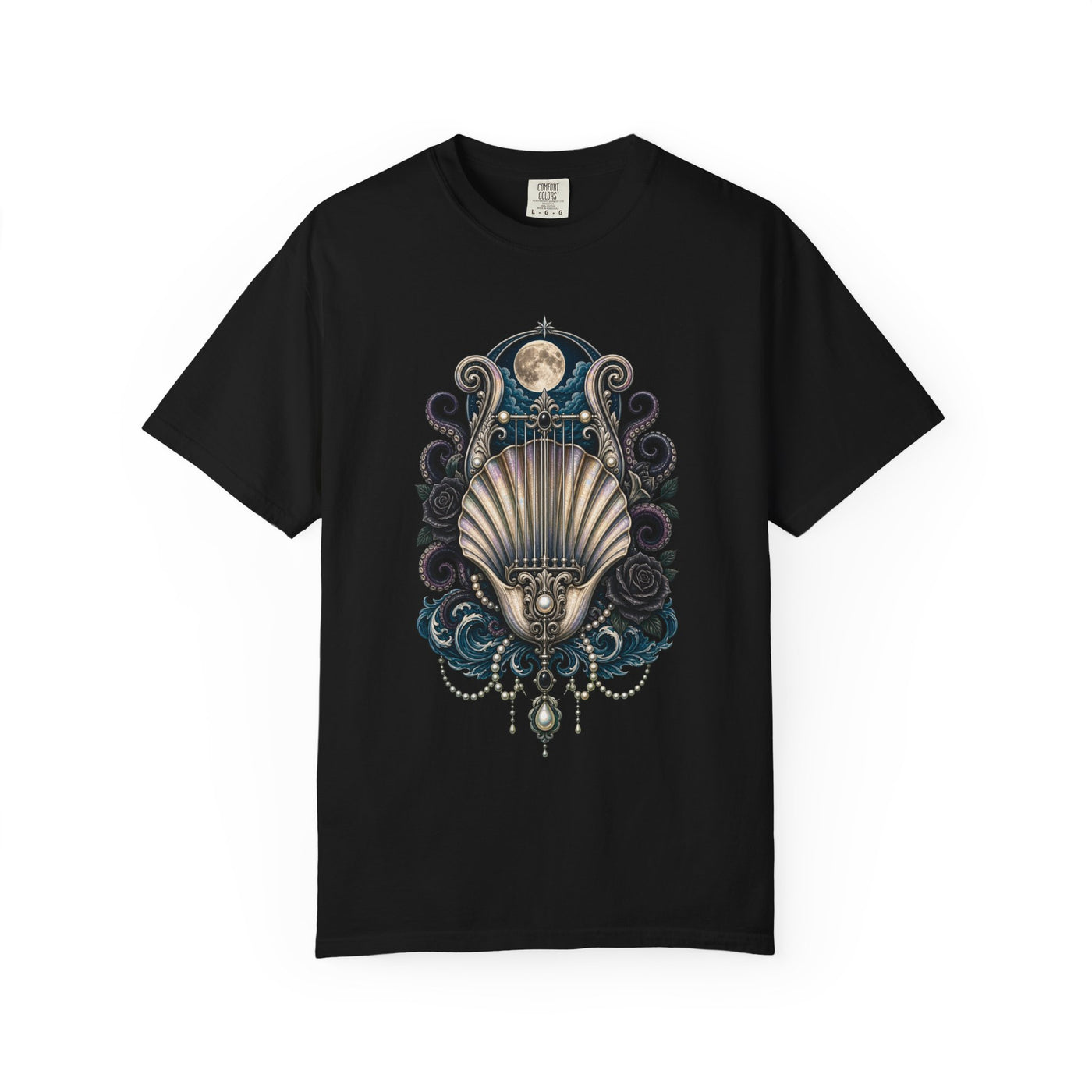 Gothic Beach Lyre Kraken Shell T-Shirt Graphic