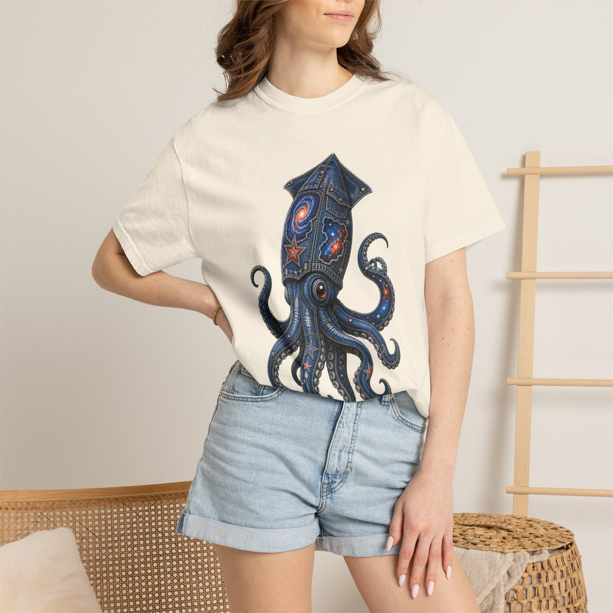 Cosmic Denim Squid Graphic Tee