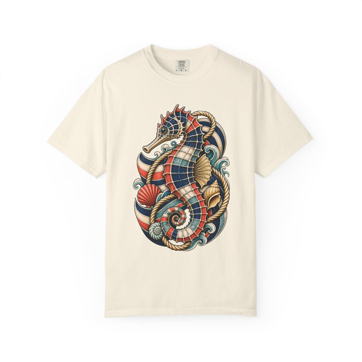 Nautical Deck-Stripe Seahorse Graphic Tee