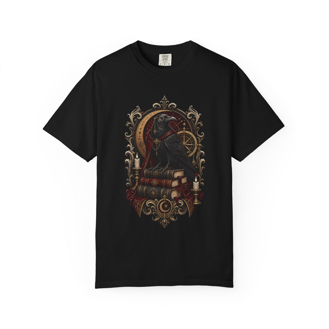 Gothic Raven Scholar Crest T-Shirt Graphic