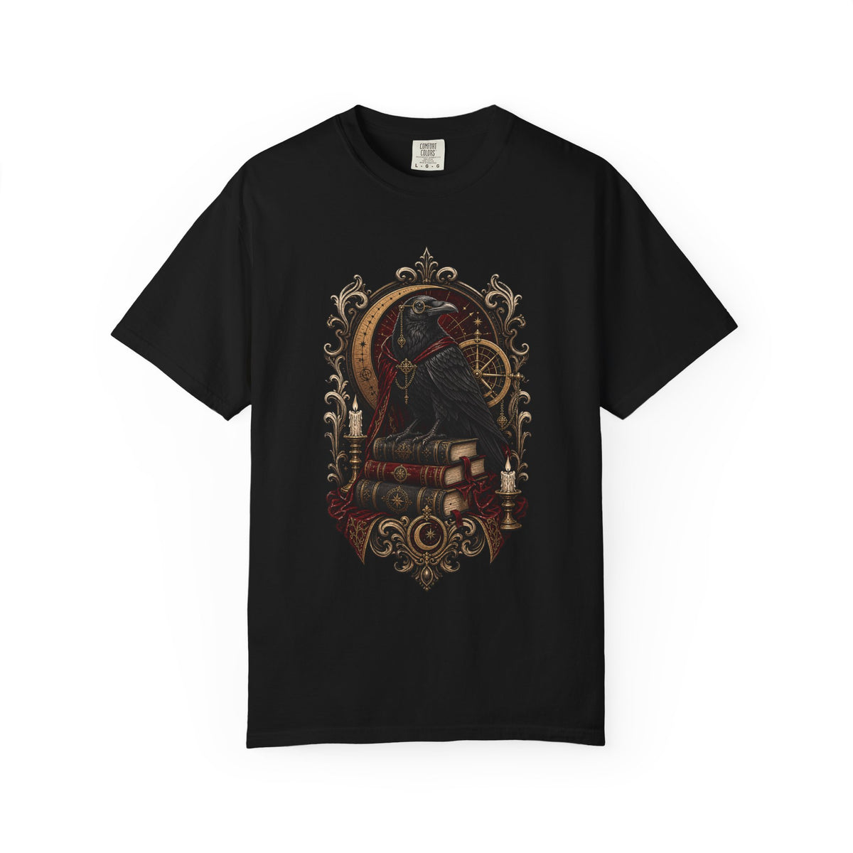 Gothic Raven Scholar Crest T-Shirt Graphic