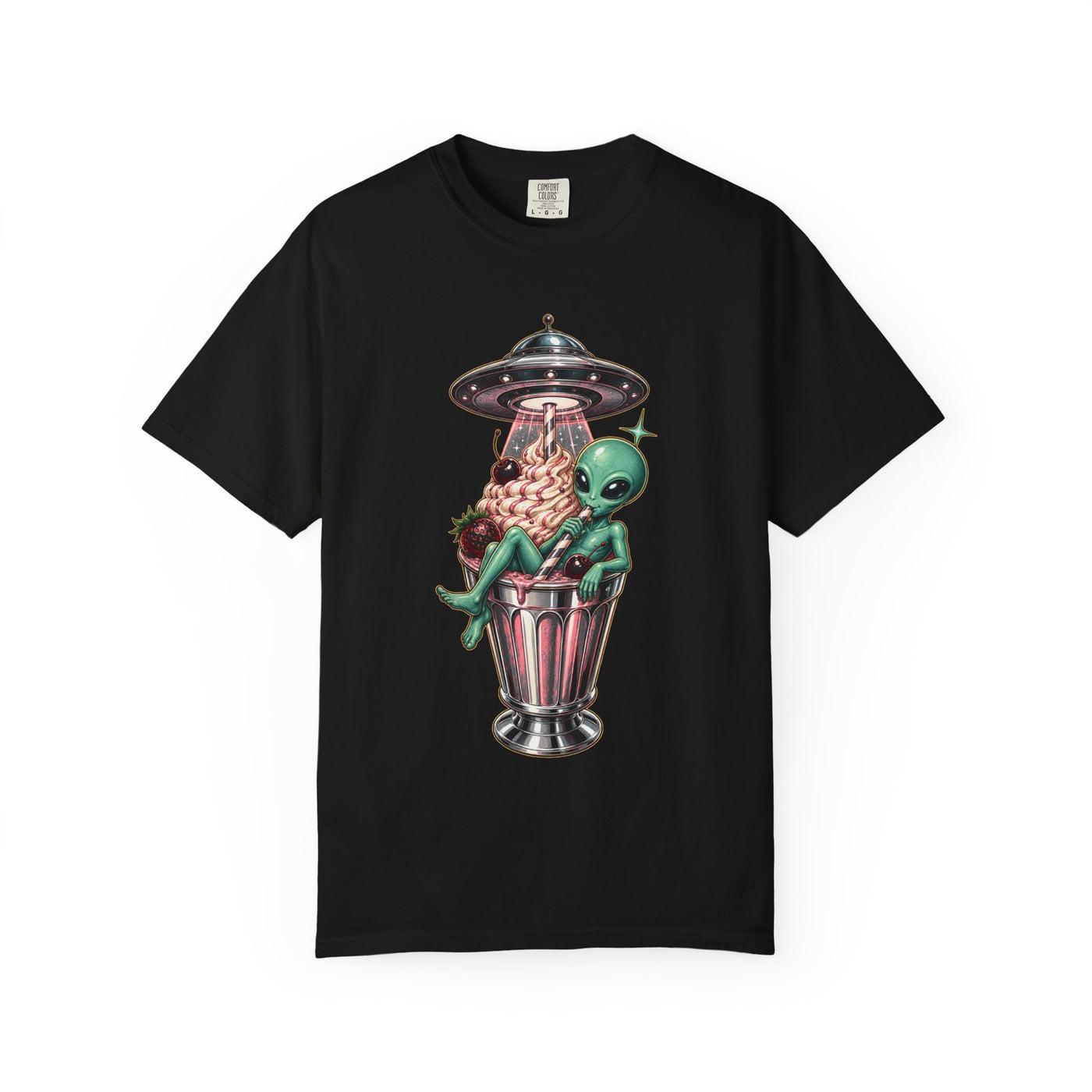 Alien Diner Milkshake Retro T-Shirt Graphic