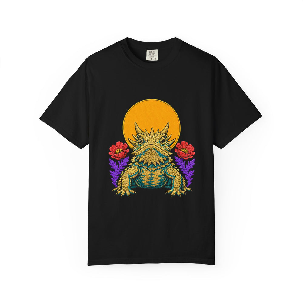 Sunscale Horned Lizard Embroidered Western Graphic Tee graphic on a Black tee