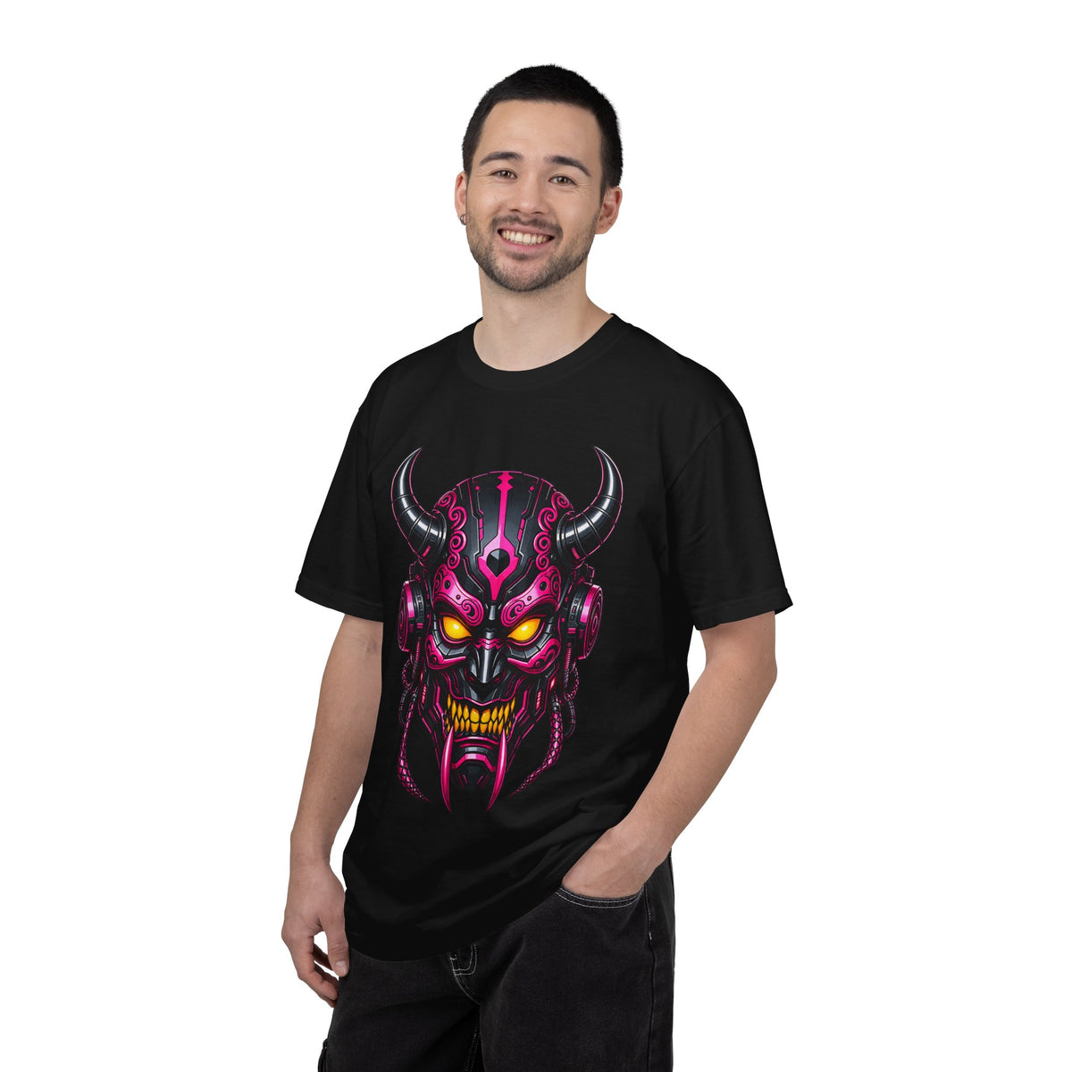 Neon Cyber Oni Mask T-Shirt Graphic