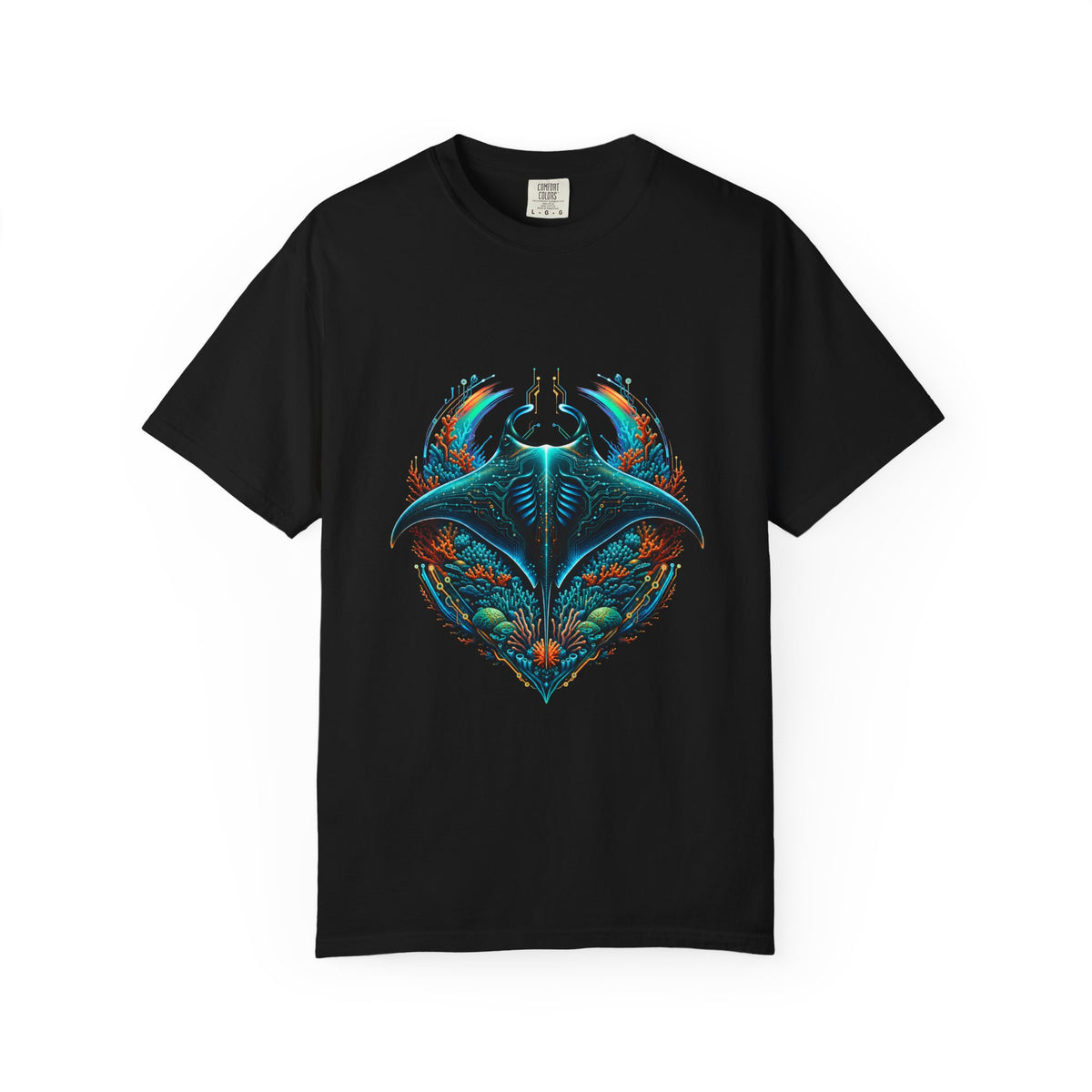 Neon Reef Manta Cyber Crest T-Shirt Graphic