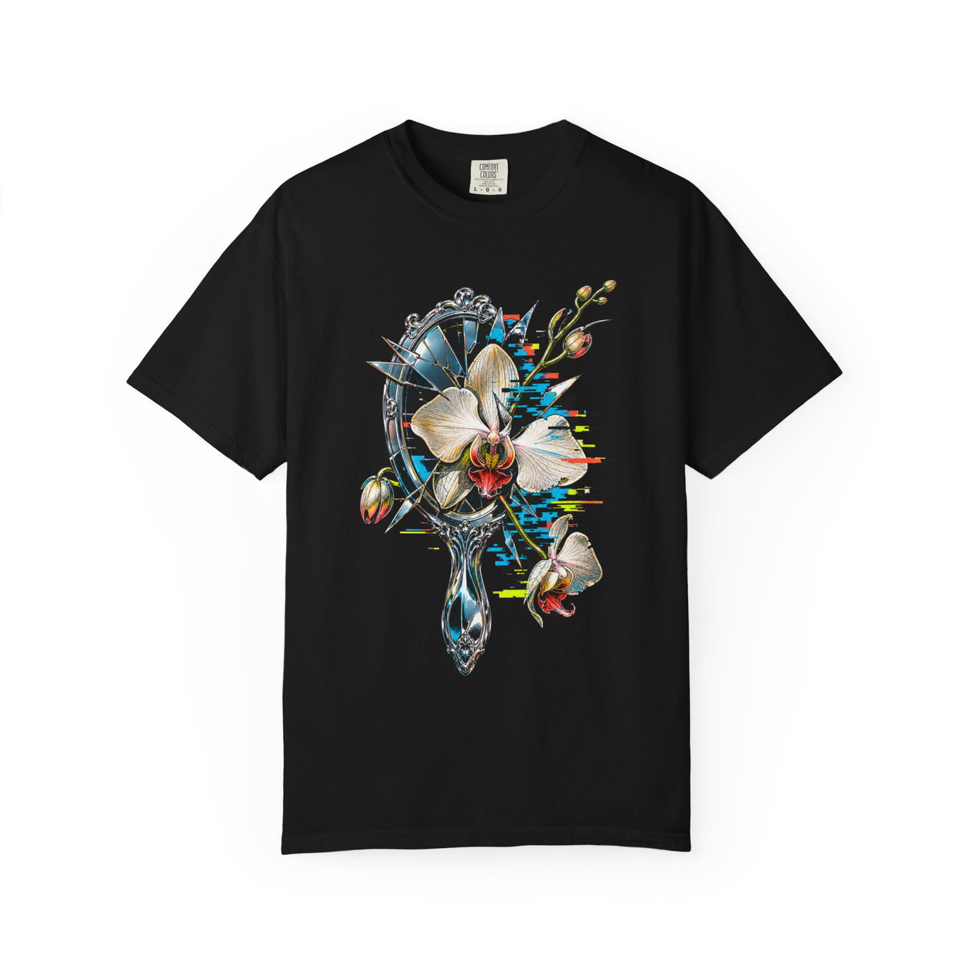 Glitchy Glam Orchid Mirror T-Shirt Graphic
