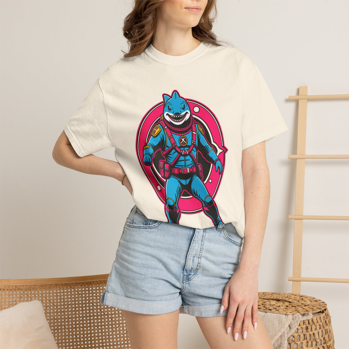 Shark Astronaut Retro Space T-Shirt Graphic