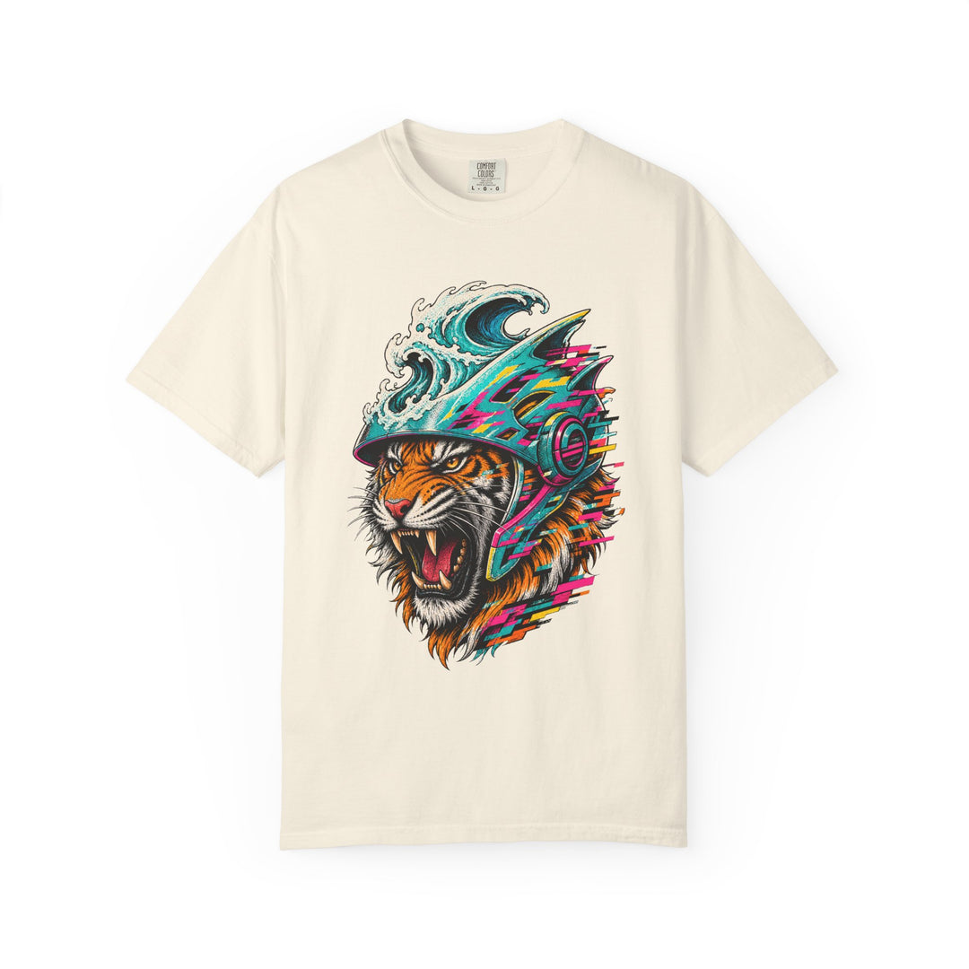 Glitch Surf Tiger Helmet Graphic Tee