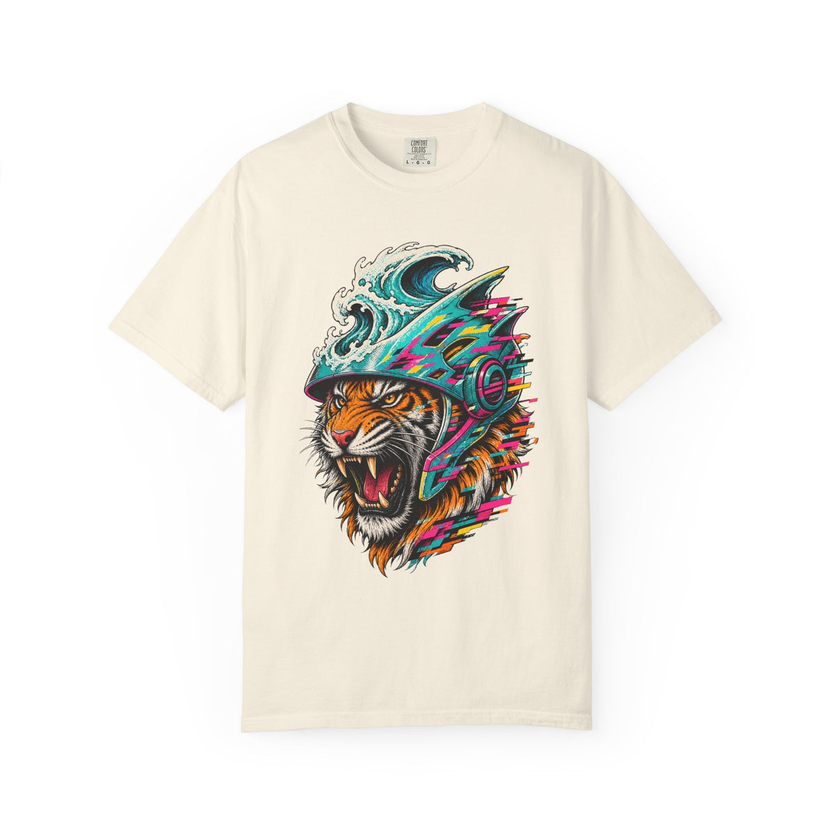 Glitch Surf Tiger Helmet Graphic Tee