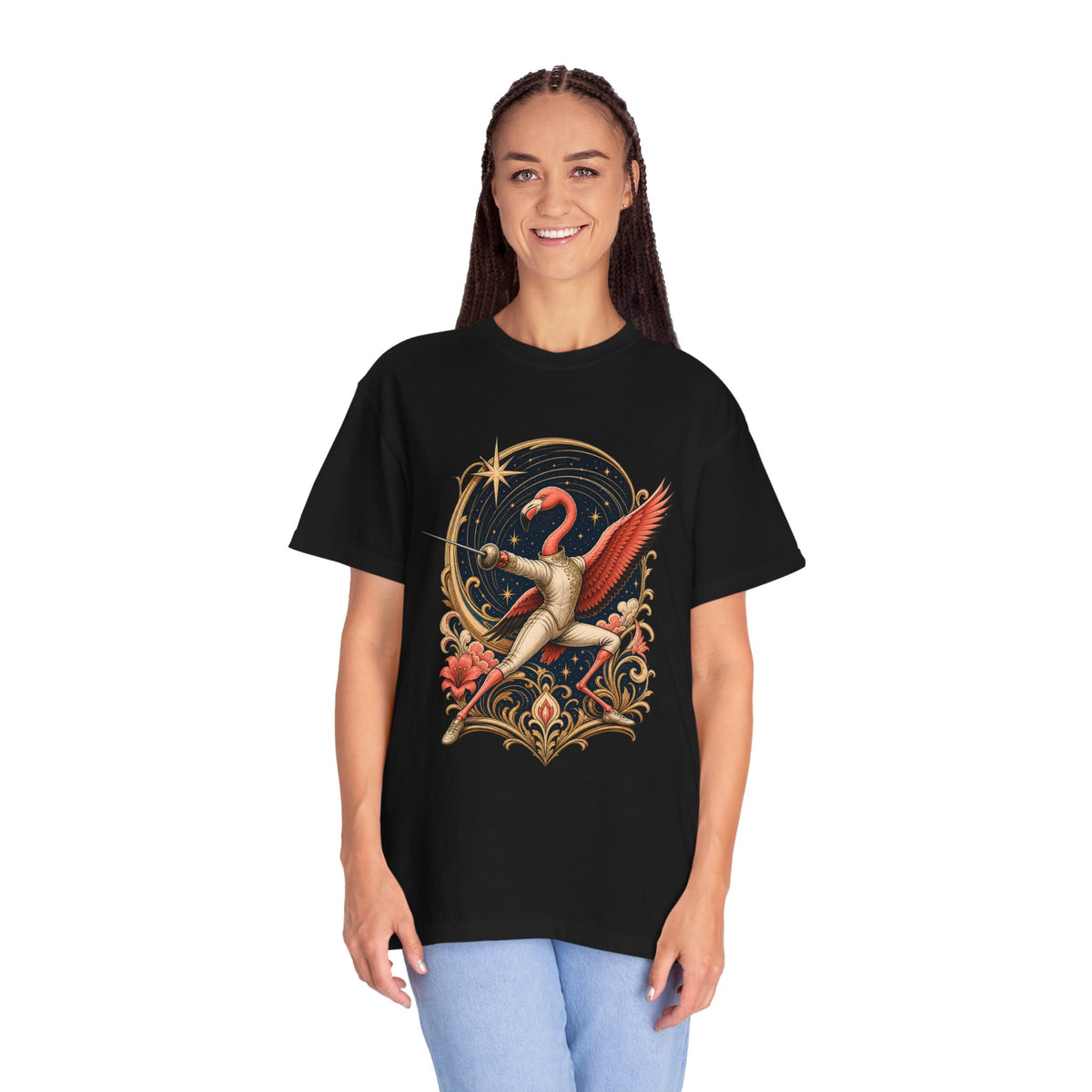 Art Nouveau Fencing Flamingo T-Shirt Graphic
