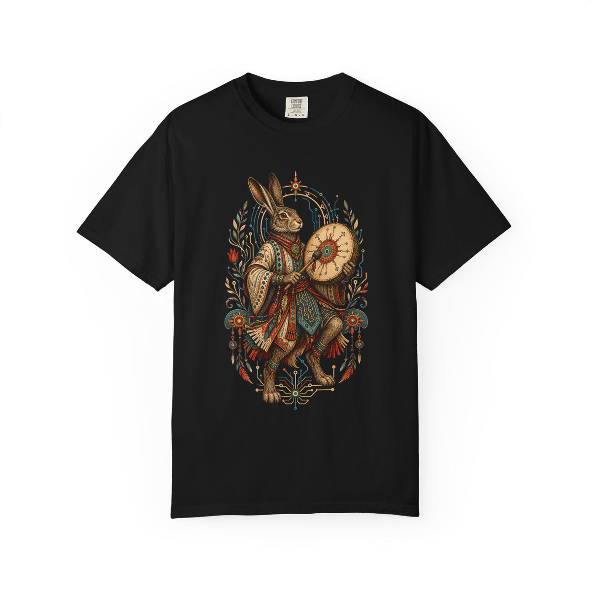 Cyber Folk Hare Drummer T-Shirt Graphic