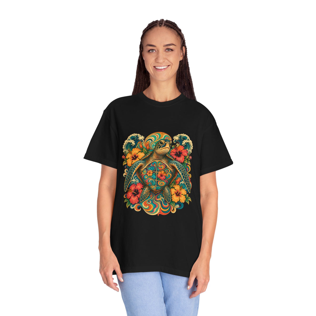 Psychedelic Hibiscus Sea Turtle Graphic Tee