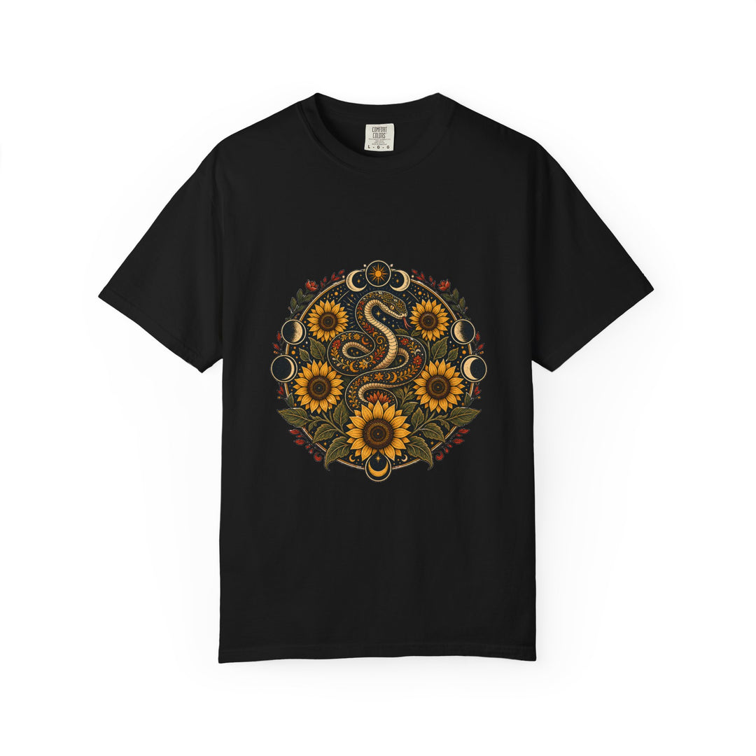 Sunflower Serpent Folk Mandala T-Shirt Graphic