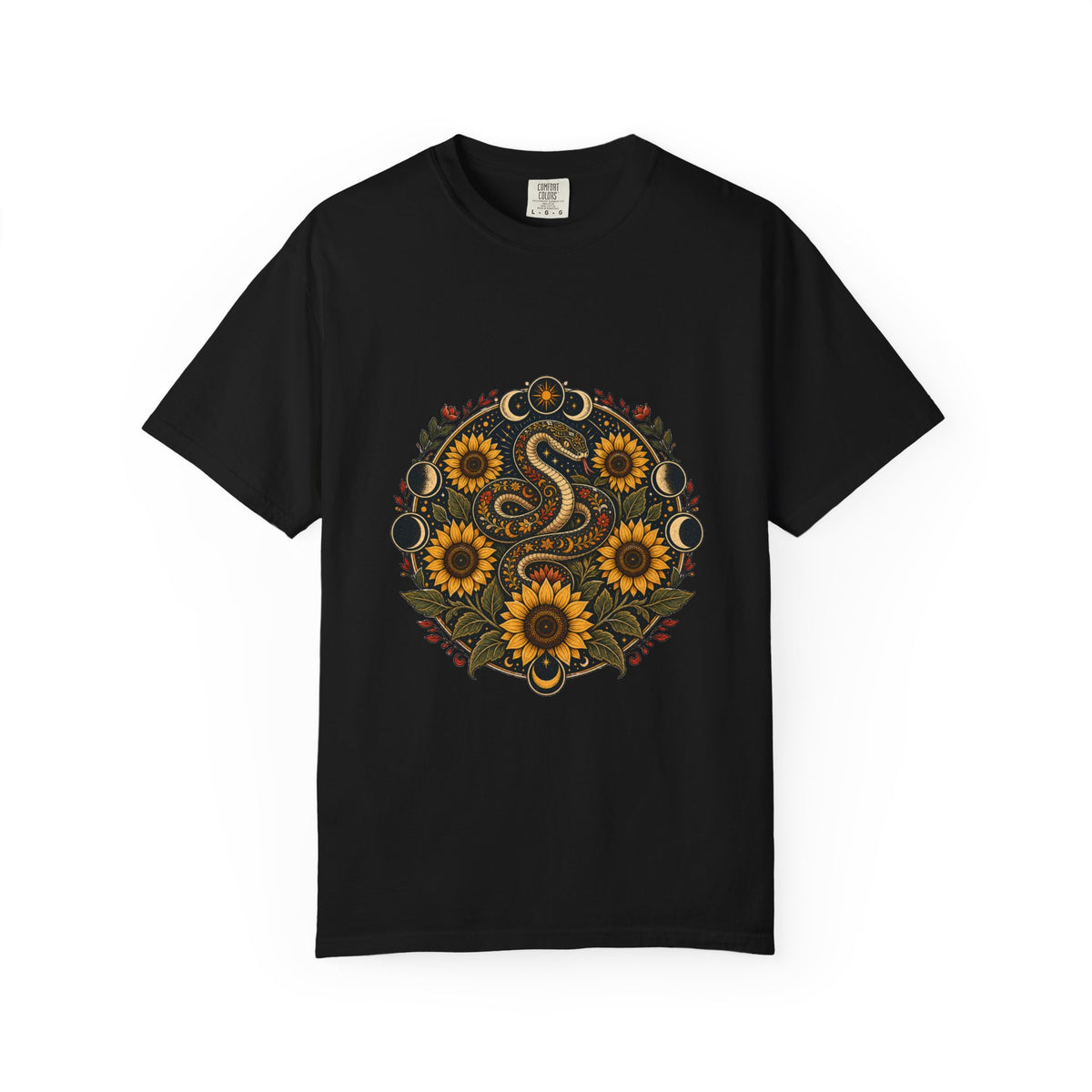 Sunflower Serpent Folk Mandala T-Shirt Graphic
