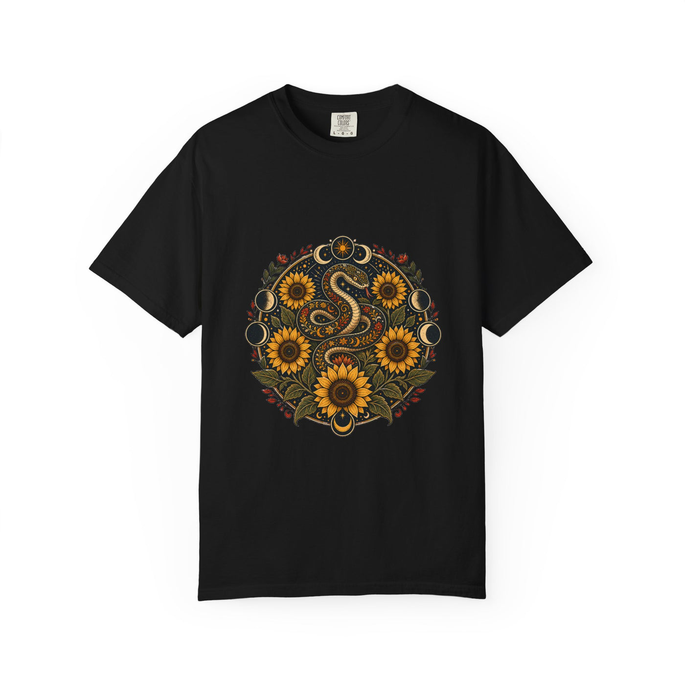 Sunflower Serpent Folk Mandala T-Shirt Graphic