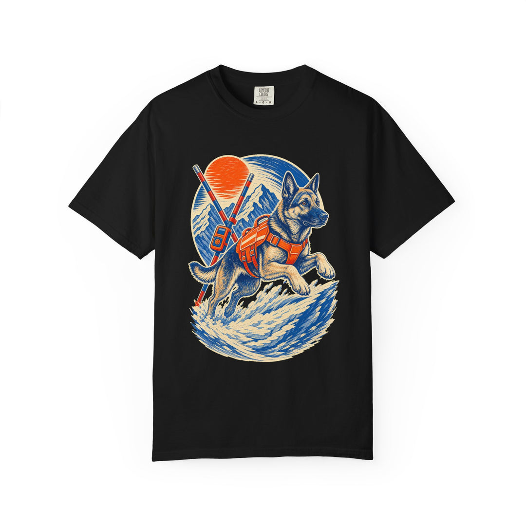 Avalanche Search Rescue Dog Linocut Graphic Tee