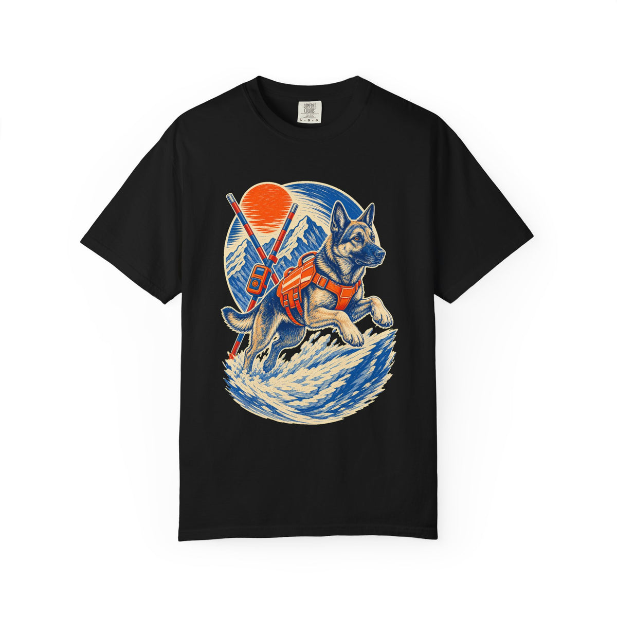 Avalanche Search Rescue Dog Linocut Graphic Tee