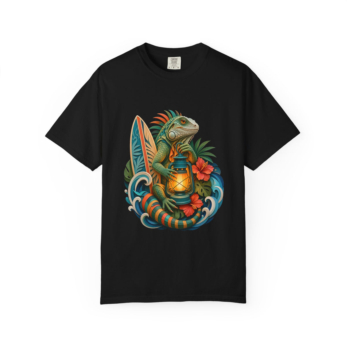 Paper Cut Surf Lantern Iguana T-Shirt Graphic