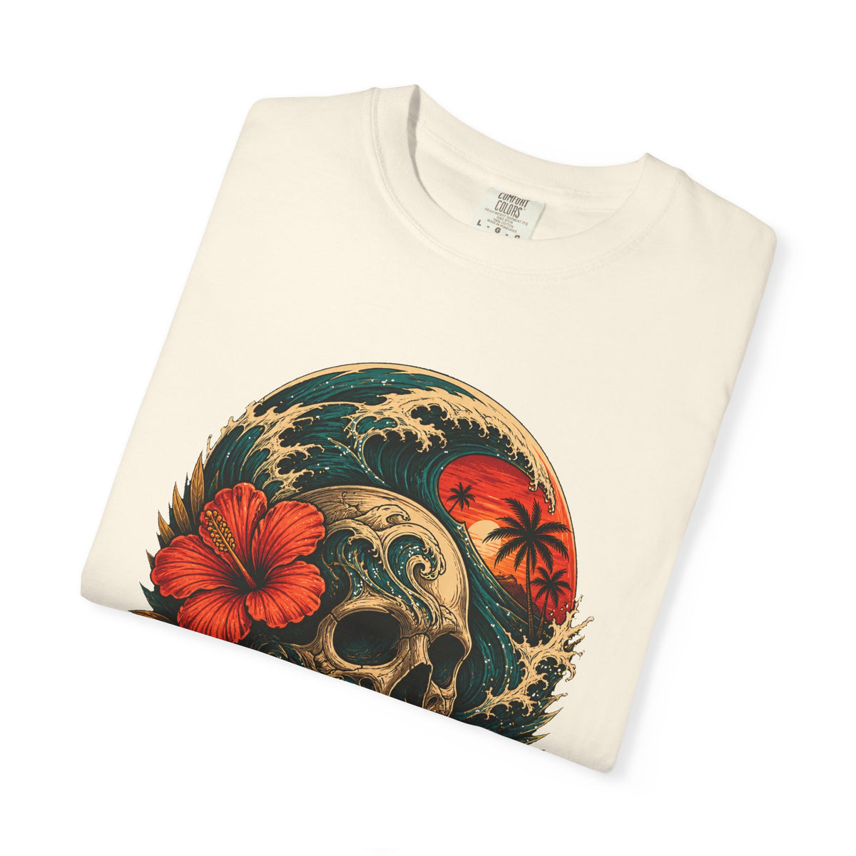 Hibiscus Surf Skull Graphic T-Shirt