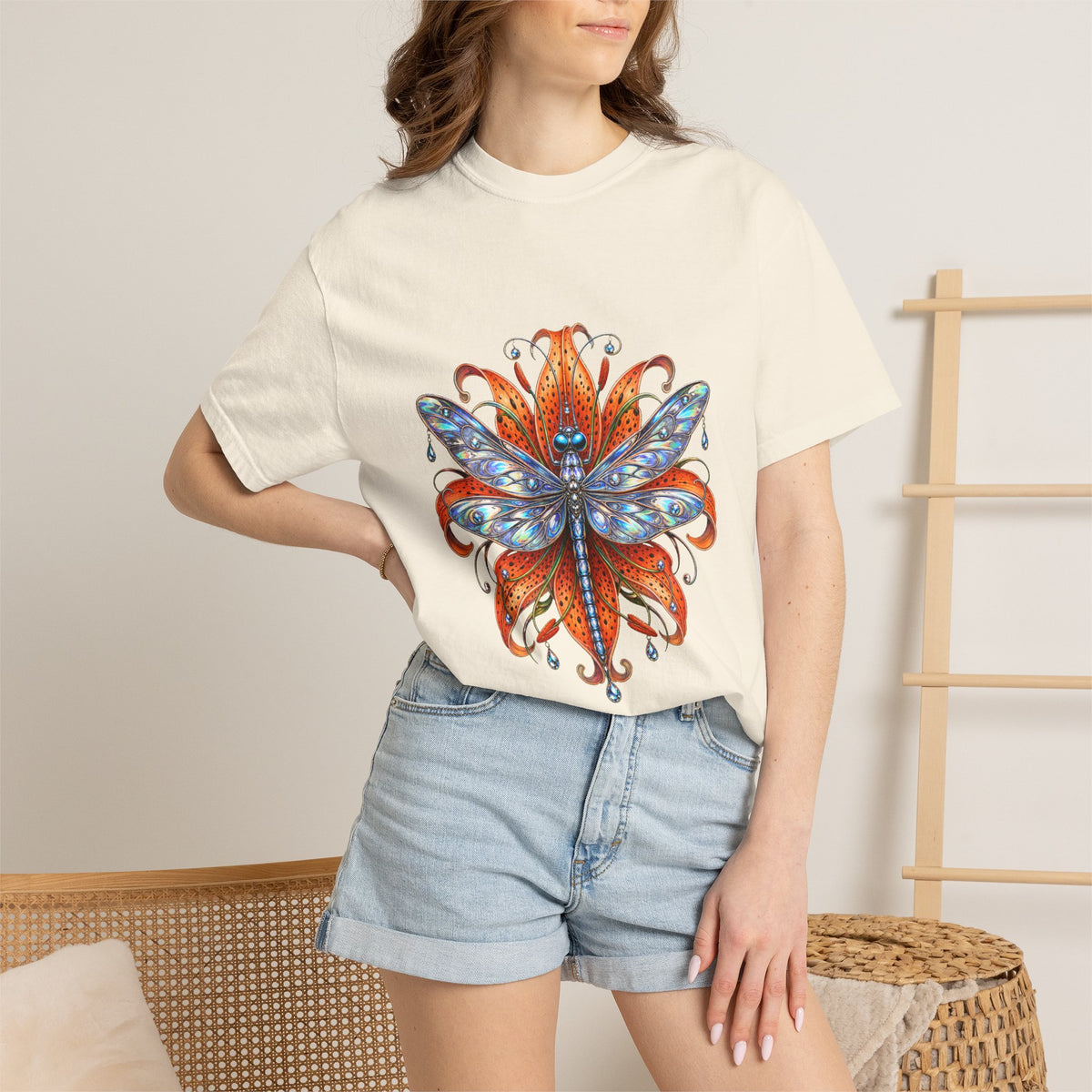 Chrome Tiger Lily Dragonfly Graphic Tee