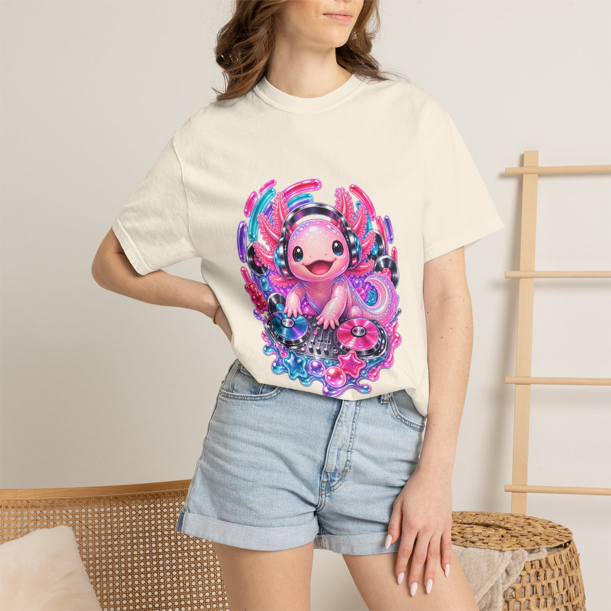 Gummy Pop Axolotl DJ T-Shirt Graphic