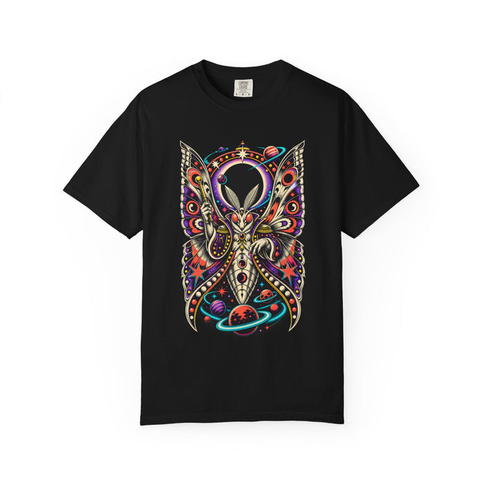 Eclipse Ringmaster Moth Cosmic Sideshow Graphic Tee graphic on a Black tee