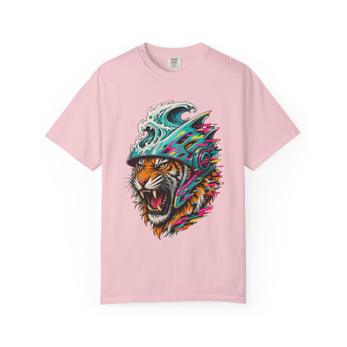 Glitch Surf Tiger Helmet Graphic Tee