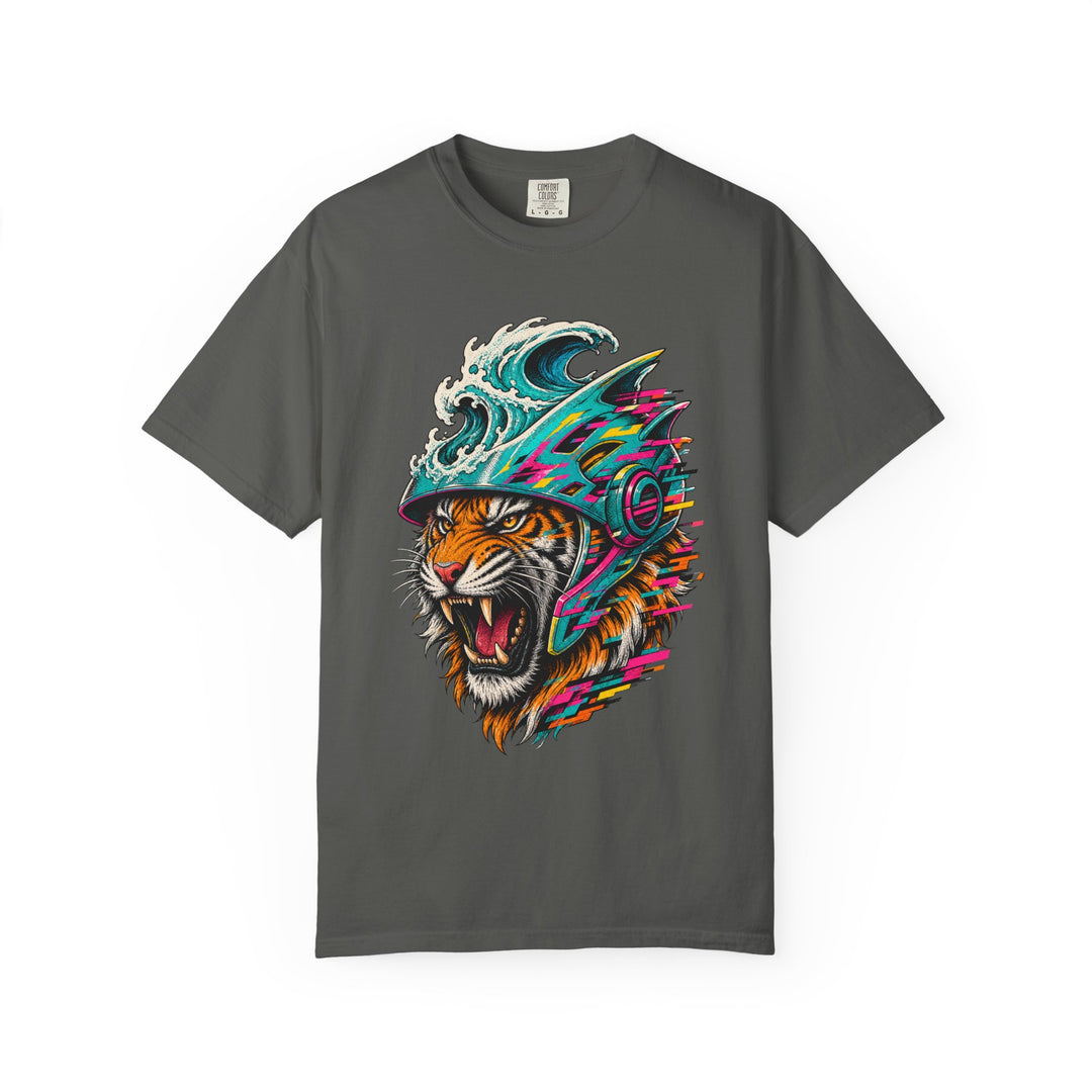 Glitch Surf Tiger Helmet Graphic Tee